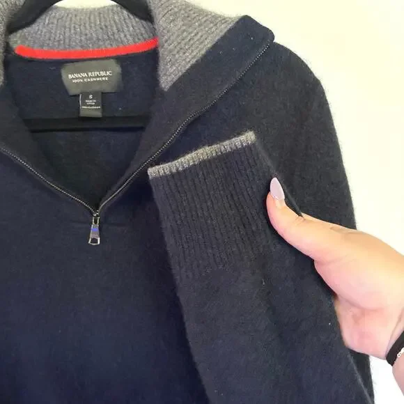 Banana Republic Cashmere Navy Quarter Zip Soft Mock Neck Sweater Classic Small